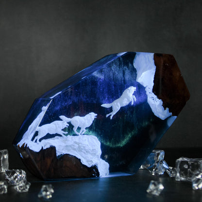 Wolf Pack Aurora Northern Lights Epoxy Resin Night Light