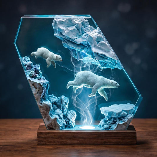 Arctic Polar Bear Resin Night Light - Unique Ice Cave Decor