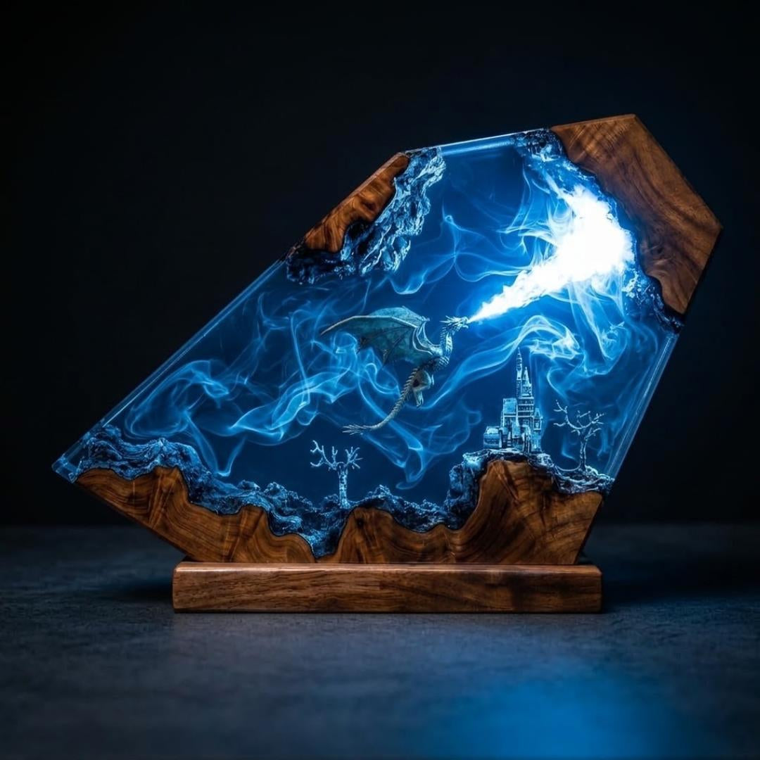 Fire Breathing Dragon & Castle Horizontal Resin Night Light
