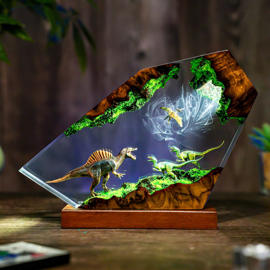 Prehistoric Dinosaur Resin Lamp - Handmade LED Night Light