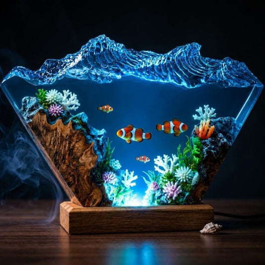 Ocean Waves Clownfish Coral Reef Epoxy Resin Night Light