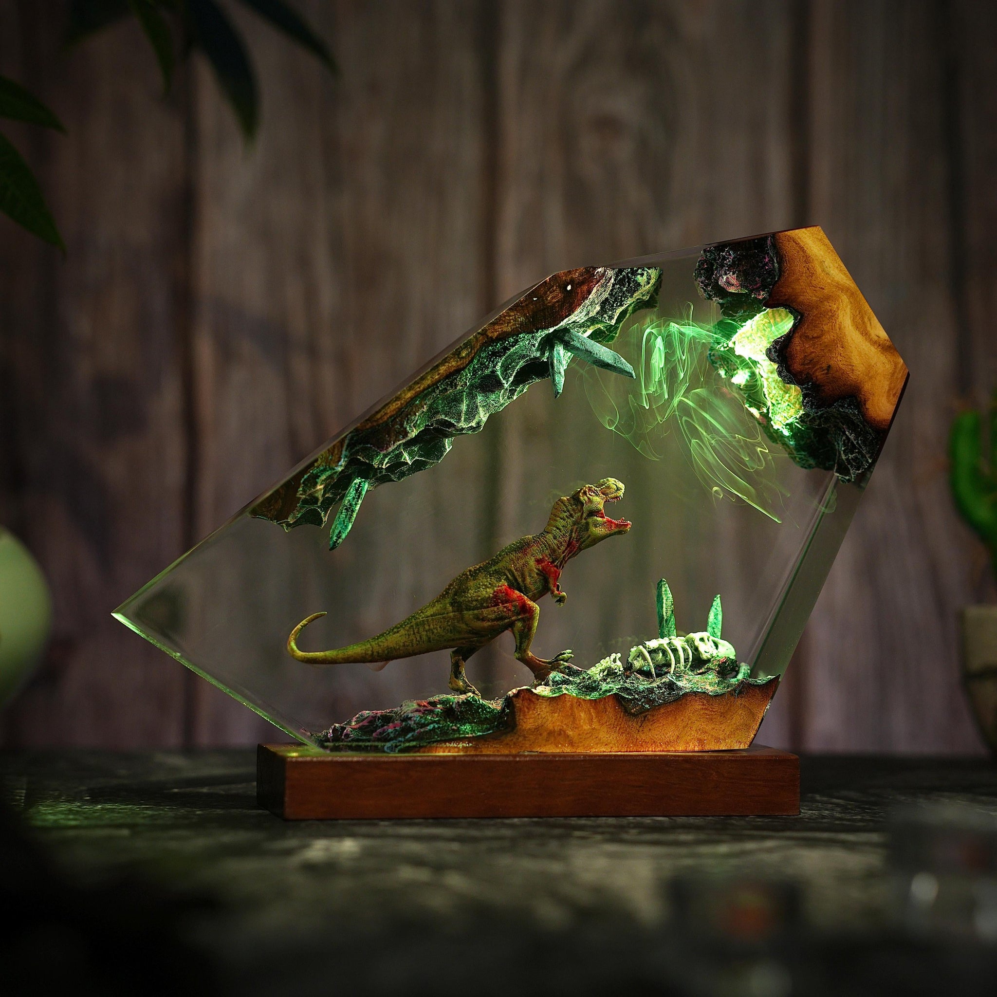 Handmade T-Rex Resin Night Light - Prehistoric Cave Diorama