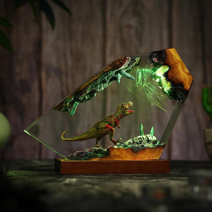 Handmade T-Rex Resin Night Light - Prehistoric Cave Diorama