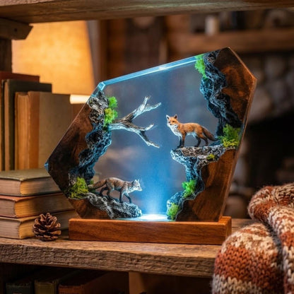 Nature Inspired Fox Resin Wood Lamp - Unique Table Centerpiece