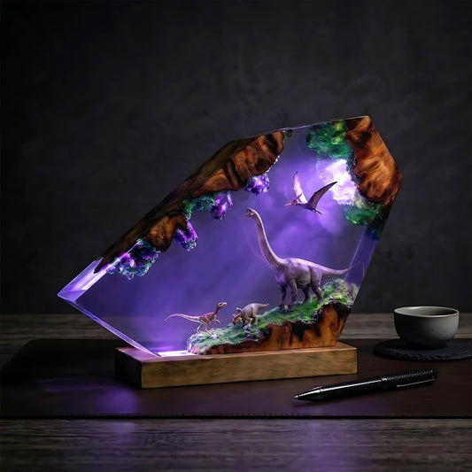 Brachiosaurus & Triceratops Dinosaur Epoxy Resin Night Light Lamp