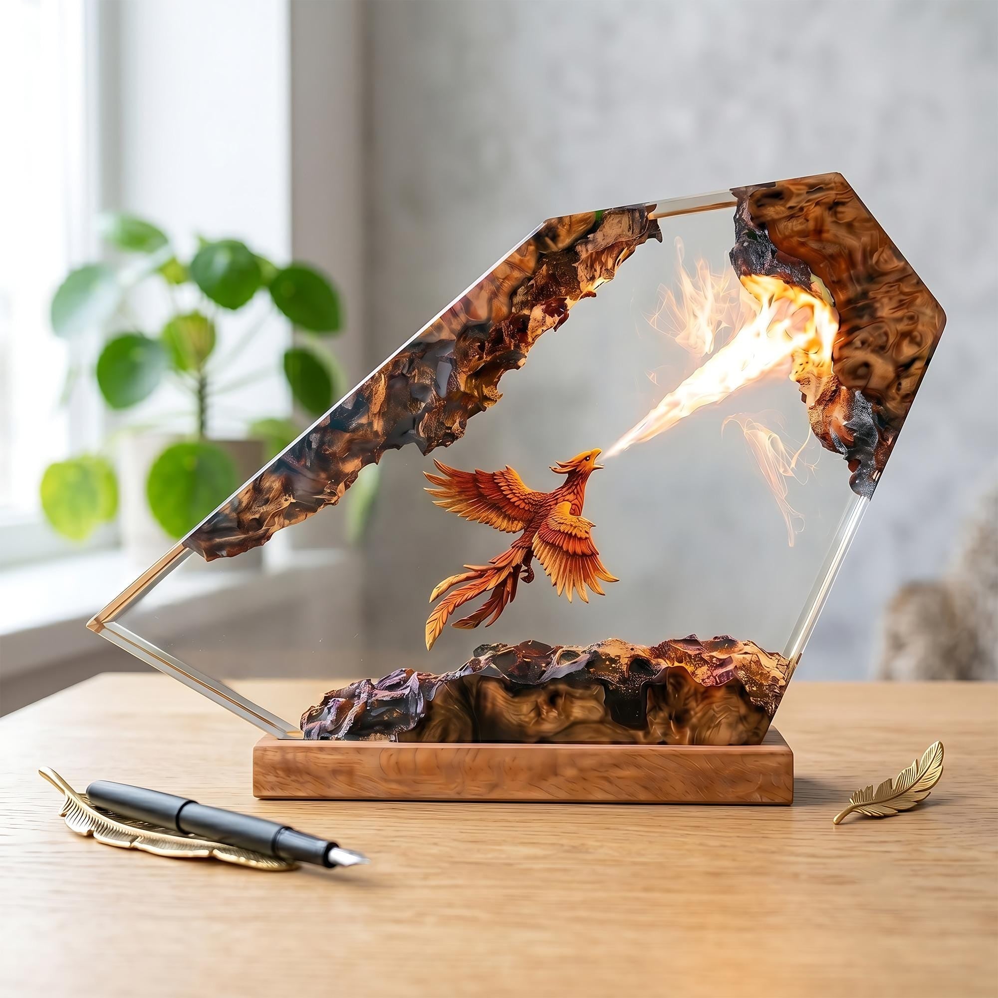 Fire Breathing Phoenix Bird Horizontal Epoxy Resin Night Light
