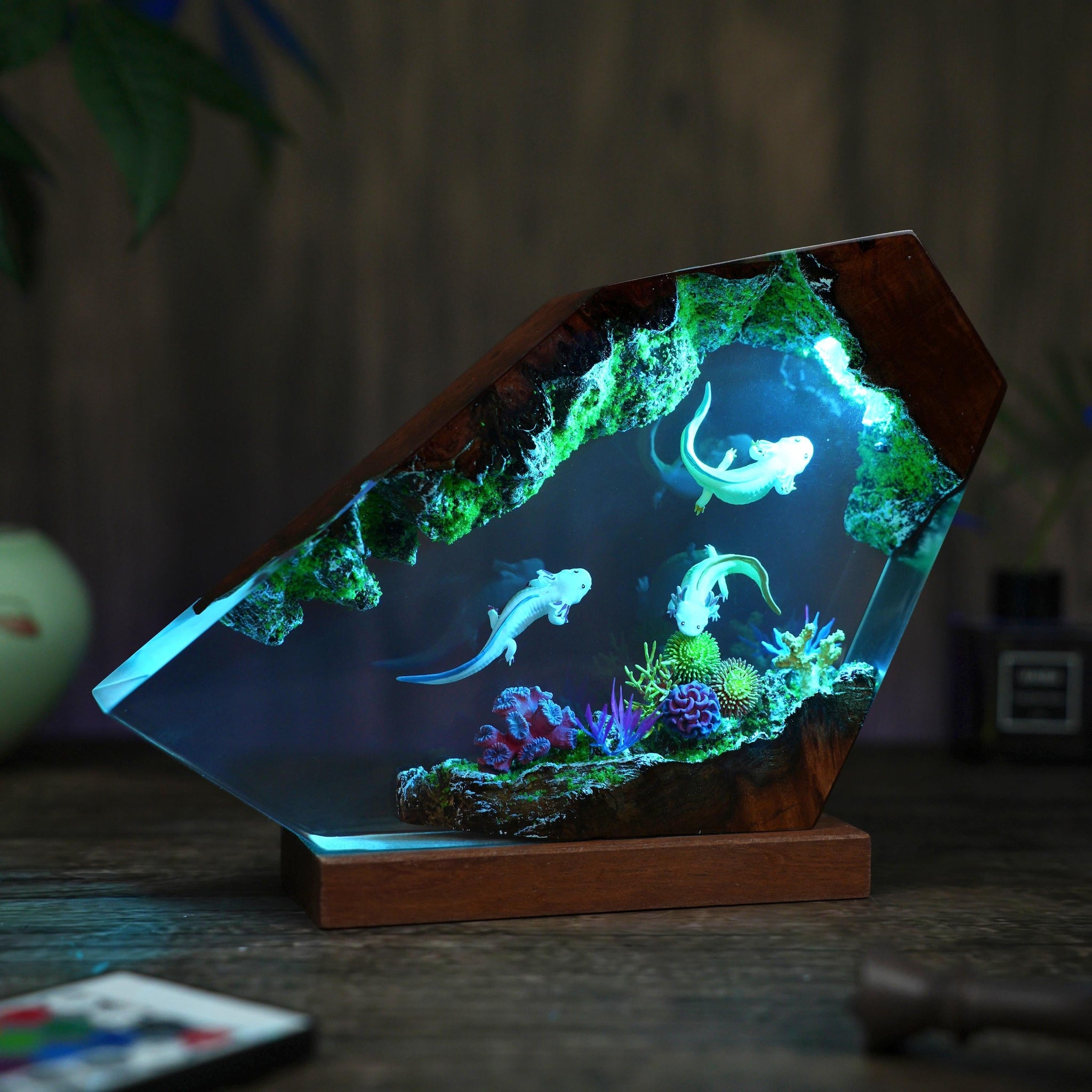 Cute Axolotl Aquarium Epoxy Resin Night Light Lamp