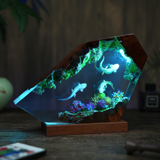 Cute Axolotl Aquarium Epoxy Resin Night Light Lamp