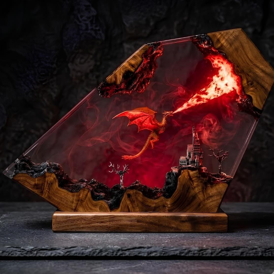 Fire Breathing Dragon & Castle Horizontal Resin Night Light
