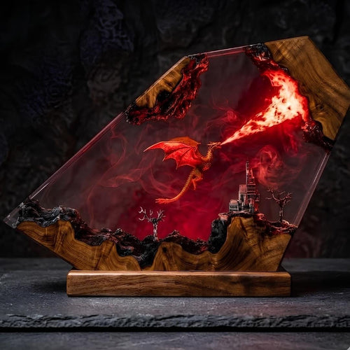 Fire Breathing Dragon & Castle Horizontal Resin Night Light