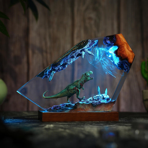 Handmade T-Rex Resin Night Light - Prehistoric Cave Diorama