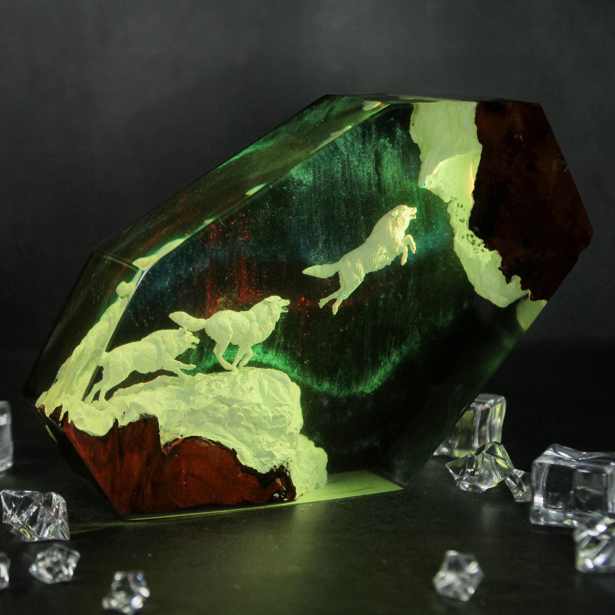 Wolf Pack Aurora Northern Lights Epoxy Resin Night Light