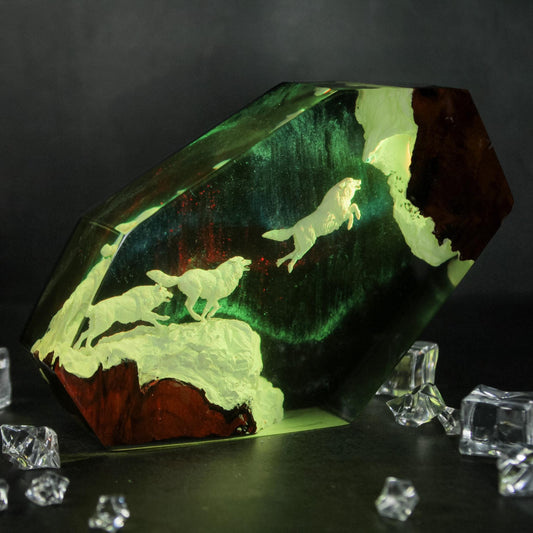 Wolf Pack Aurora Northern Lights Epoxy Resin Night Light