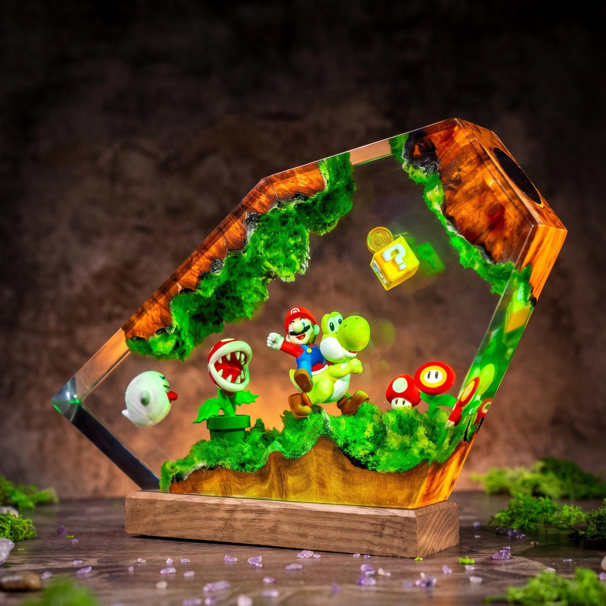 Super Mario and Yoshi Resin Lamp - Retro Anime Cube Night Light Decor