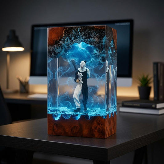 Handmade Art the Clown Terrifier Wood Night Light, Gothic Horror Desk Lamp