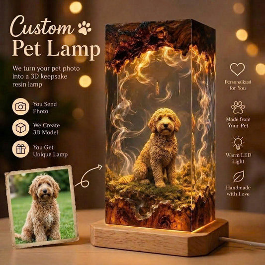 Custom Pet Figure Resin Wood Lamp - Unique Pet Memorial
