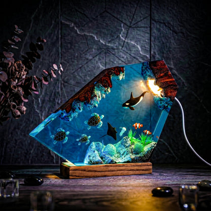 Humpback Whale & Sea Turtle Geometric Epoxy Resin Night Light