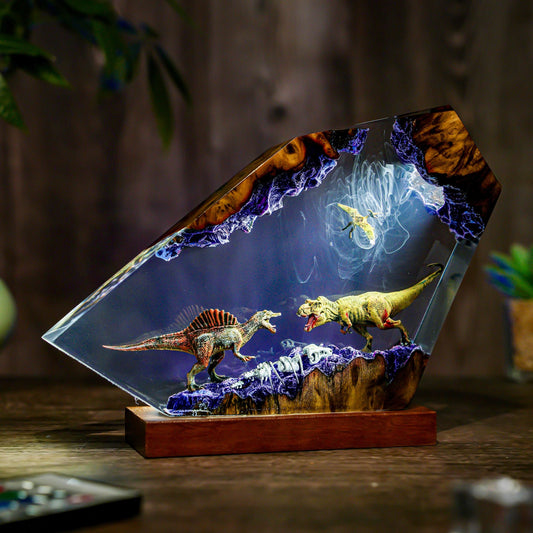 T-Rex vs Spinosaurus Dinosaur Epoxy Resin Night Light