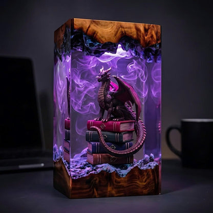 Handcrafted Dragon on Books Epoxy Resin Lamp