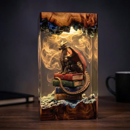 Handcrafted Dragon on Books Epoxy Resin Lamp