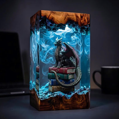 Handcrafted Dragon on Books Epoxy Resin Lamp