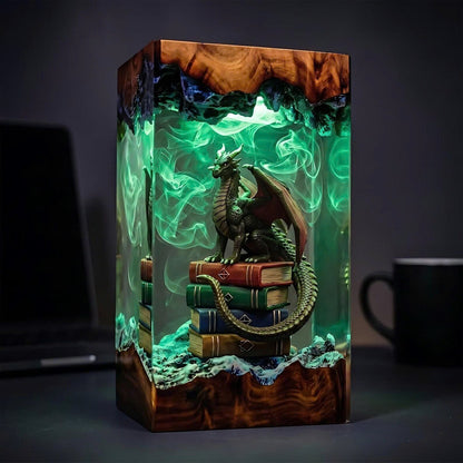 Handcrafted Dragon on Books Epoxy Resin Lamp