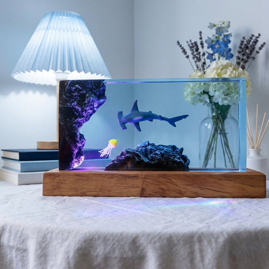 Hammerhead Shark Epoxy Resin Wood Night Light