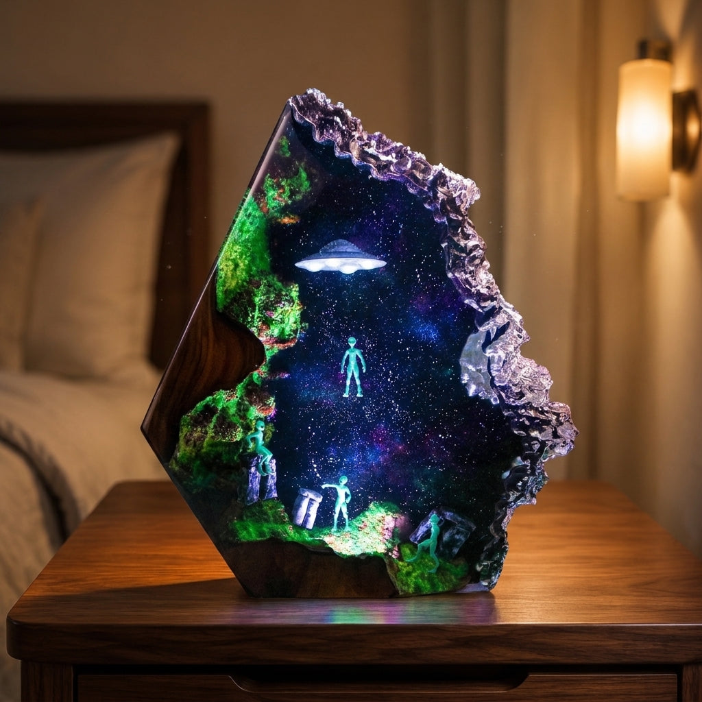 Spaceship and alien night light -  Galaxy lamp