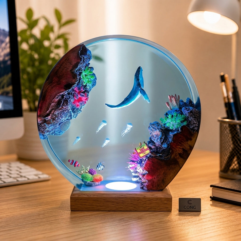 Blue whale and jellyfish night light – decorative ocean-themed lamp