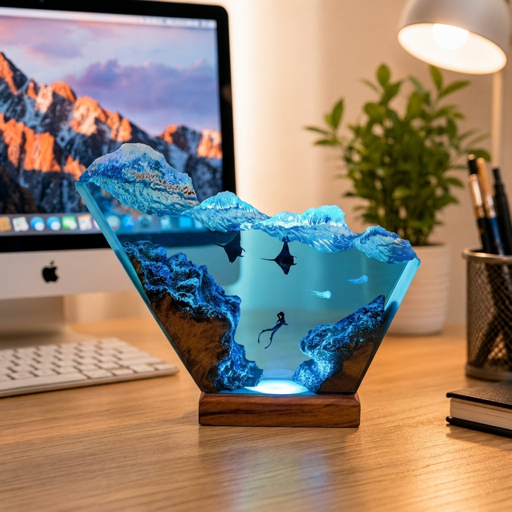 Manta Ray and Diver Night Light – Ocean Lamp