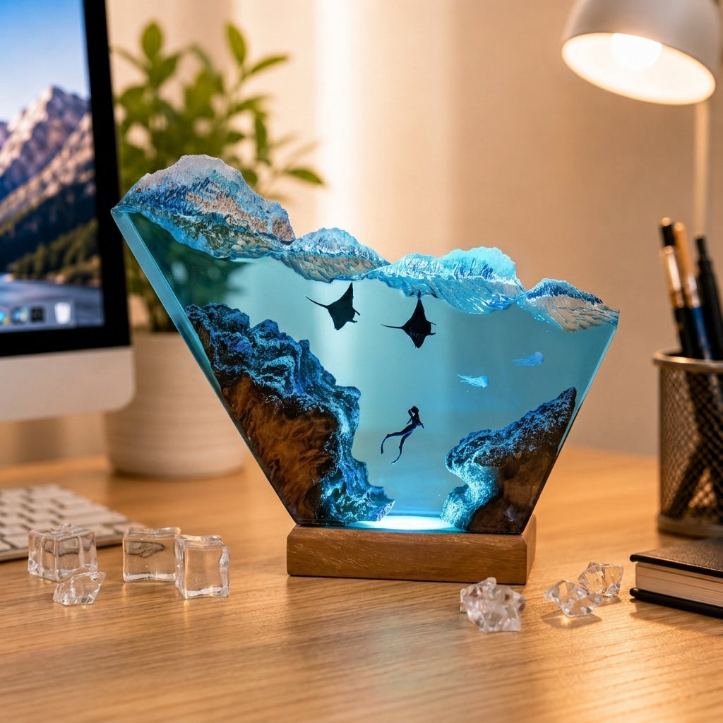 Manta Ray and Diver Night Light – Ocean Lamp
