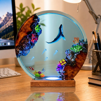 Blue whale and jellyfish night light – decorative ocean-themed lamp