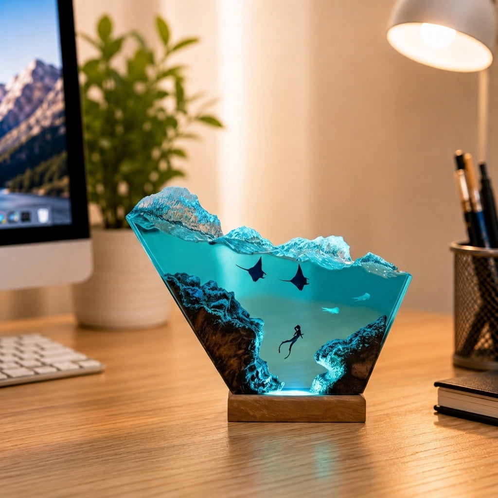 Manta Ray and Diver Night Light – Ocean Lamp