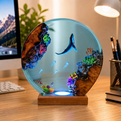 Blue whale and jellyfish night light – decorative ocean-themed lamp