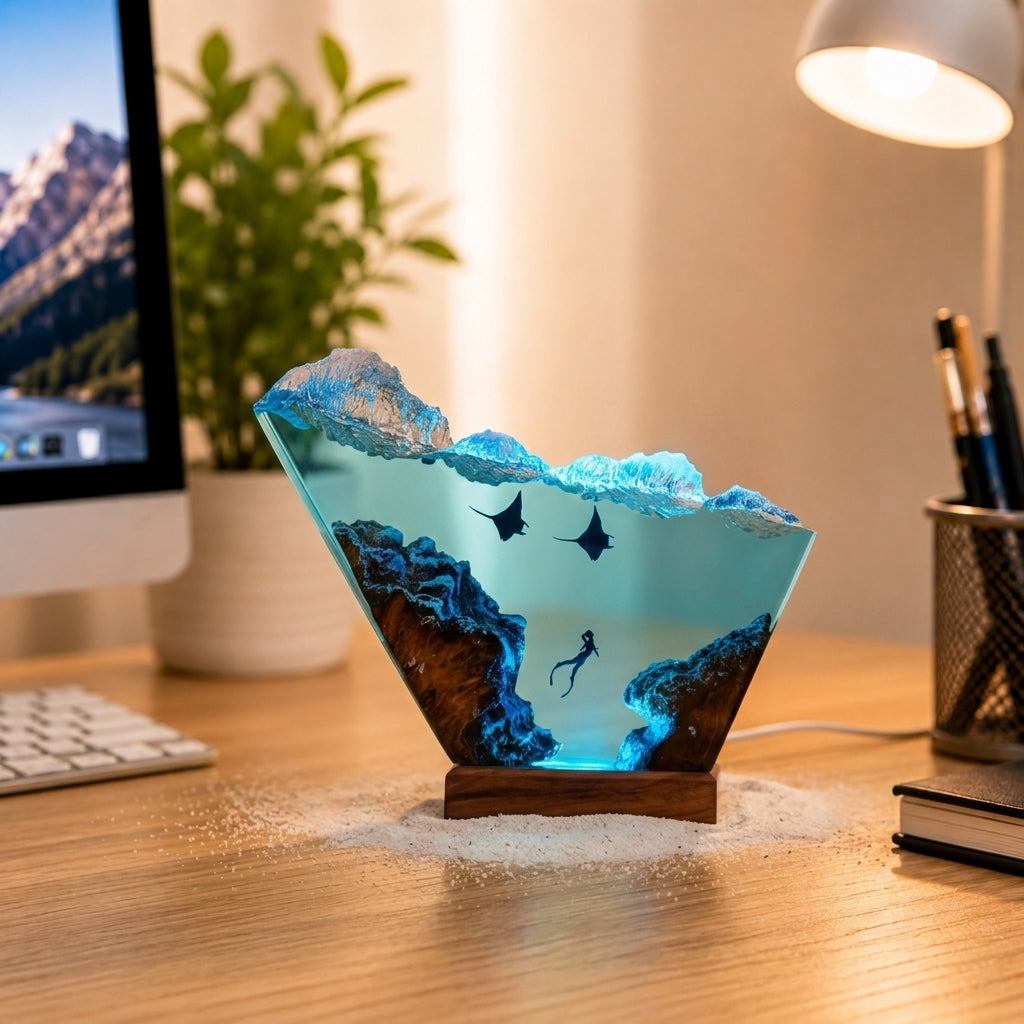 Manta Ray and Diver Night Light – Ocean Lamp