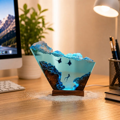Manta Ray and Diver Night Light – Ocean Lamp