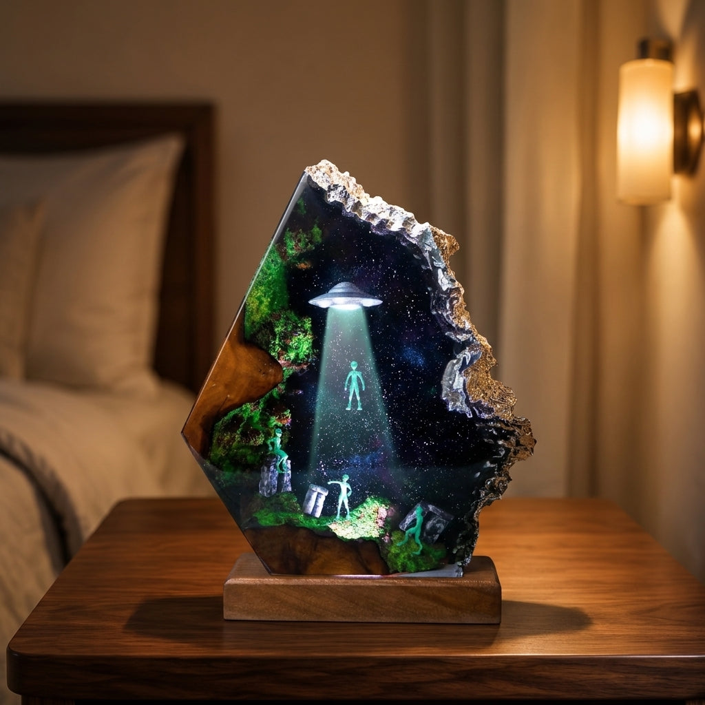 Spaceship and alien night light -  Galaxy lamp