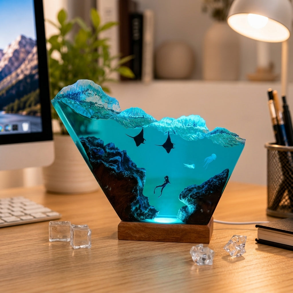 Manta Ray and Diver Night Light – Ocean Lamp