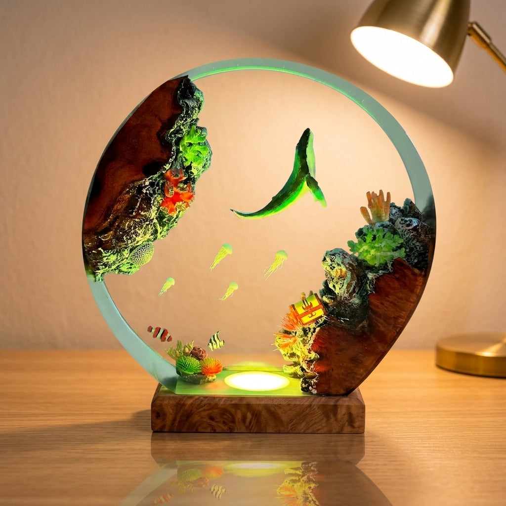 Blue whale and jellyfish night light – decorative ocean-themed lamp