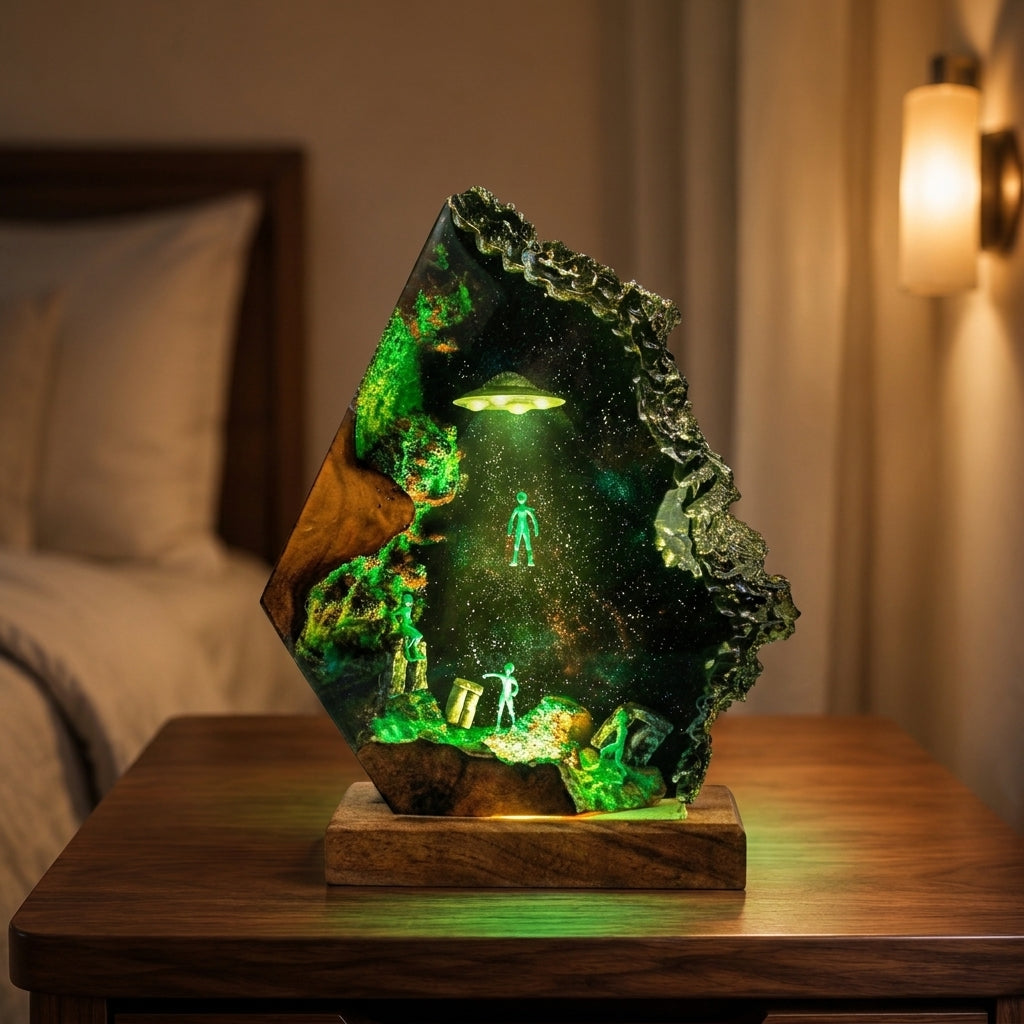 Spaceship and alien night light -  Galaxy lamp