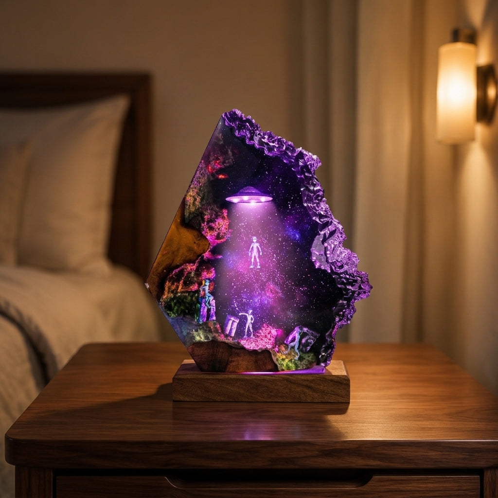 Spaceship and alien night light -  Galaxy lamp