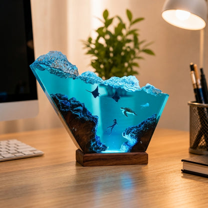 Manta Ray and Diver Night Light – Ocean Lamp