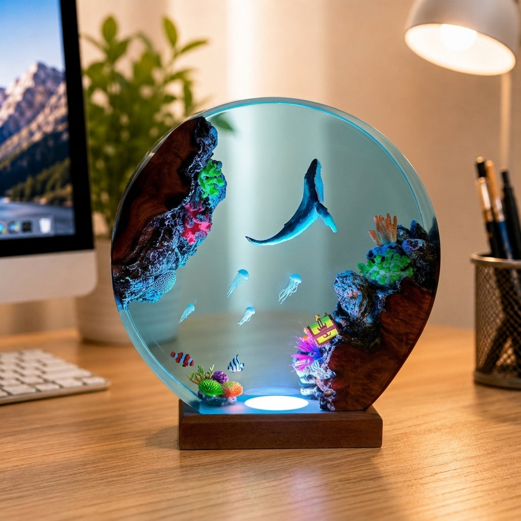 Blue whale and jellyfish night light – decorative ocean-themed lamp