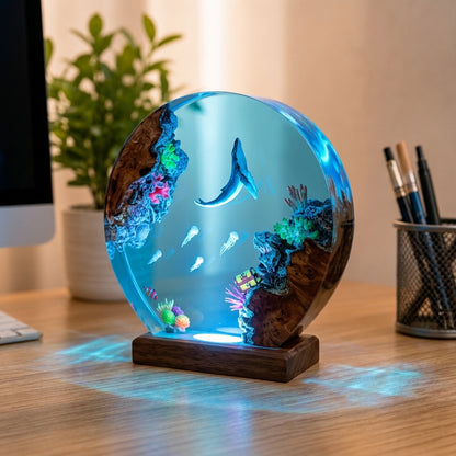 Blue whale and jellyfish night light – decorative ocean-themed lamp