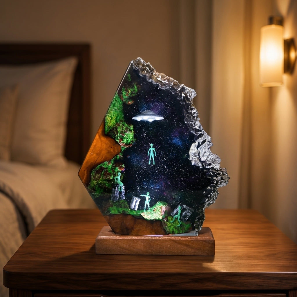 Spaceship and alien night light -  Galaxy lamp