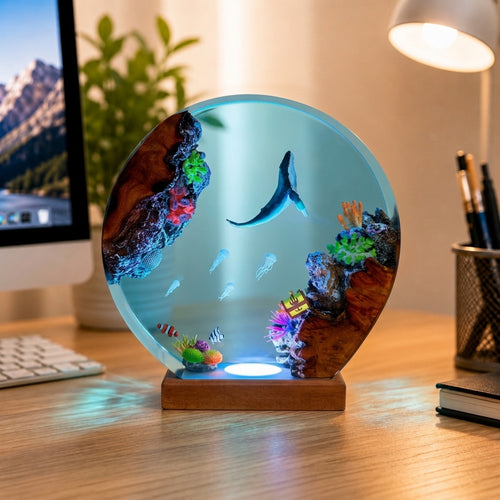 Blue whale and jellyfish night light – decorative ocean-themed lamp